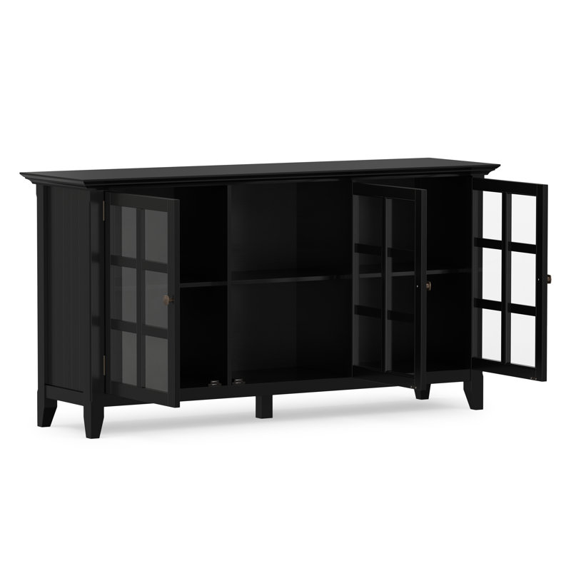 Armoire de rangement de style transitionnel de 62 po en bois massif avec portes vitrées et tablettes réglables Acadian, Noir