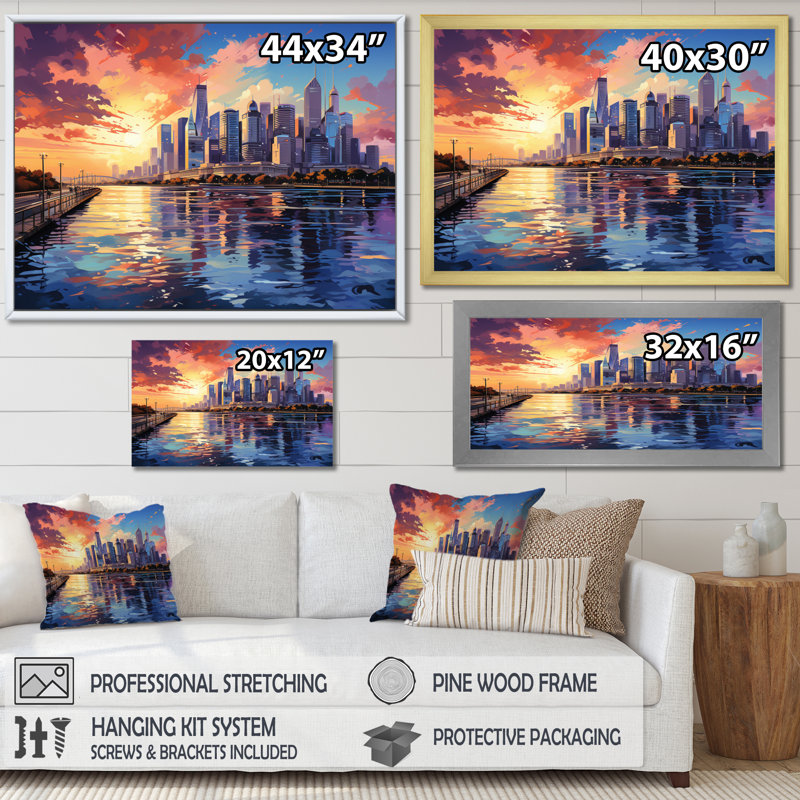 City Popart I, impression sur toile encadrée, Cadre flottant blanc, H 30 po x l 40 po x P 1,5 po