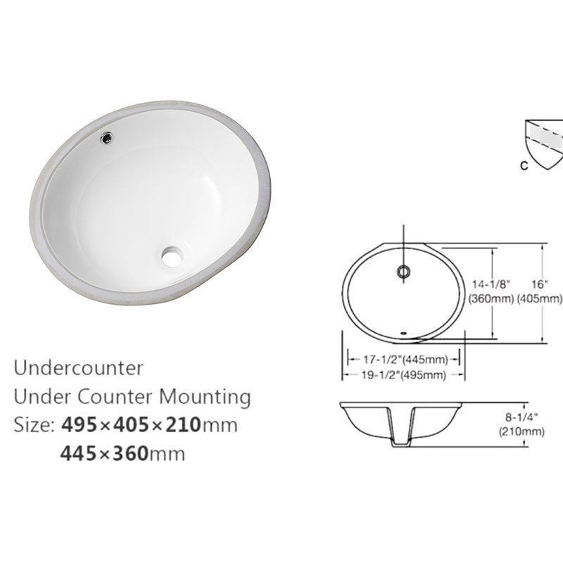 Lavabo de salle de bain ovale blanc encastré en céramique avec trop-plein - 19 po x 16 po, teinte, élément moderne 19 po x 16 po x 8 po blanc, teinture, rehaussant l'espace