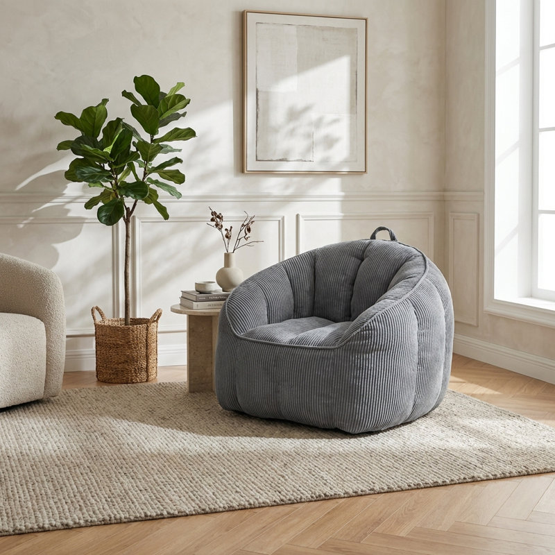 Grand fauteuil à billes en velours côtelé avec accoudoirs et rembourrage inclus