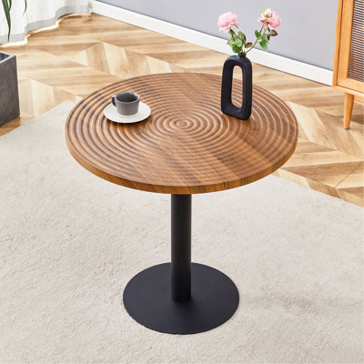 Table de salle à manger ronde 31,5 pouces à grain de bois foncé - texture annulaire moulée par aspiration, durable et résistante à l'eau.