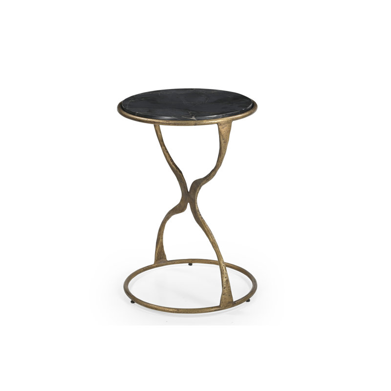 Table d'appoint en sablier en marbre noir avec base en fer antique