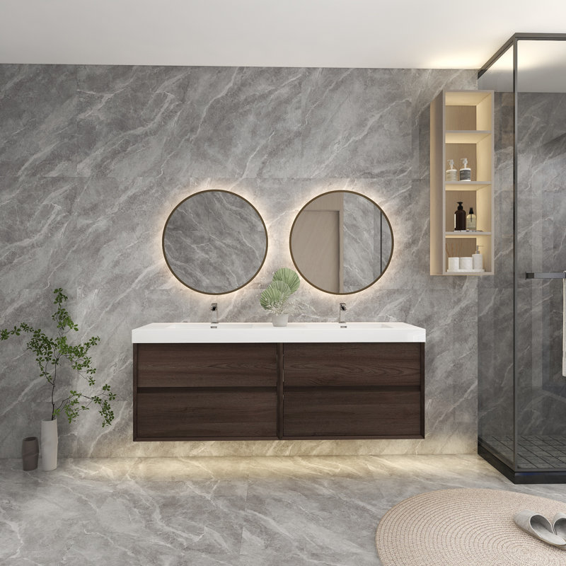 Ensemble de meuble-lavabo double 70 po, Chêne rouge