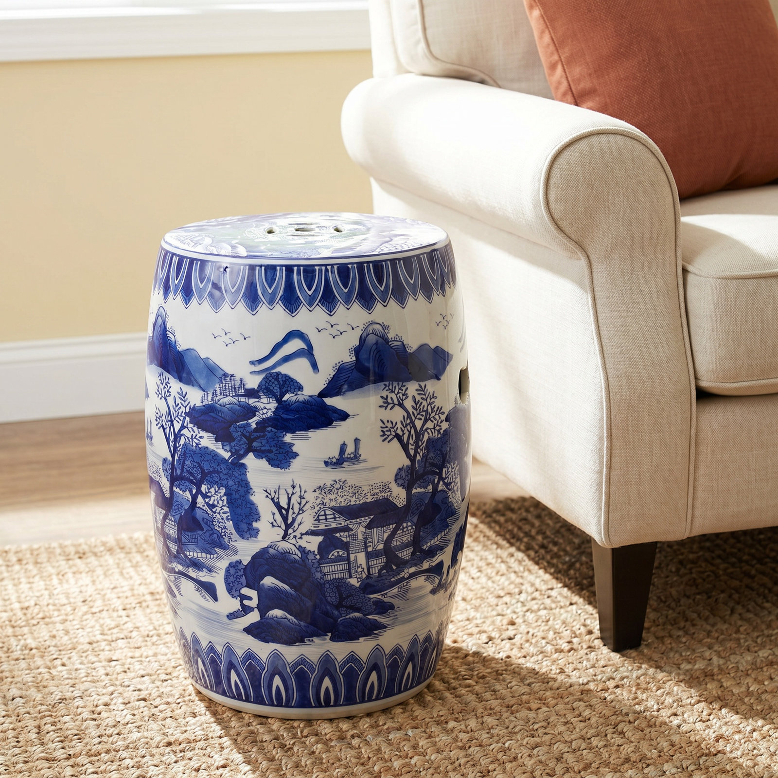 Claybarn Blue Garden Accent Stool