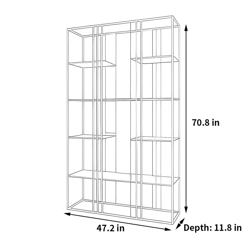 Bibliothèque luxueuse et créative, (4 tablettes) H 70,8 po x l 47,2 po x P 11,8 po, Noir