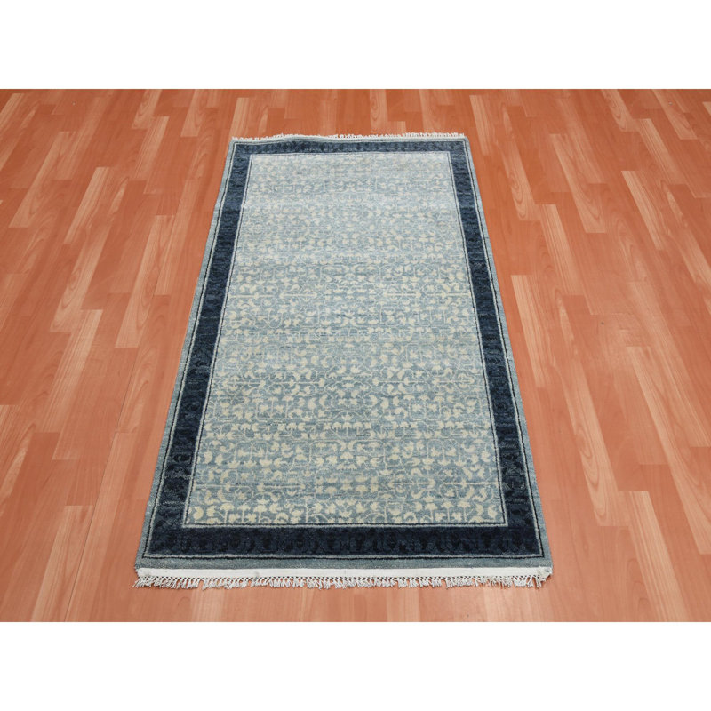 Tapis oriental bleu en laine naturelle noué à la main 3 pi 1 po x 5 pi 2 po B88A2BBCE2B842FDA9DCC9E34124459C