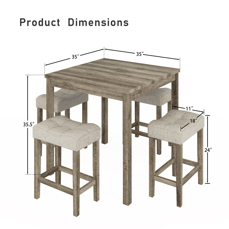 Deairra 5-Piece Counter Dinner Height Table Set, Indoor Modern Rectangular Dining Table Furniture Set for Kitchen, 35 inch Dining Table with 4 stools