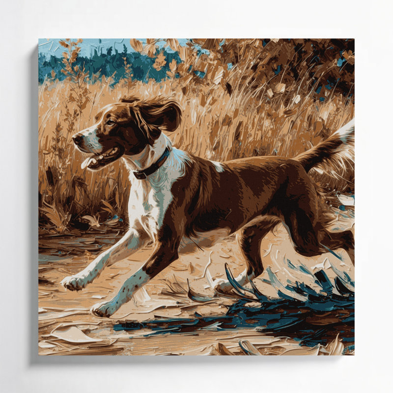 Chiens bretons, art mural sur toile noire, H 32 po x l 32 po