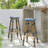 Outdoor PE Ratten And Aluminum 29.5" French Backless Barstools, Set Of 2, Navy Blue, Bamboo Print Finish-86062290