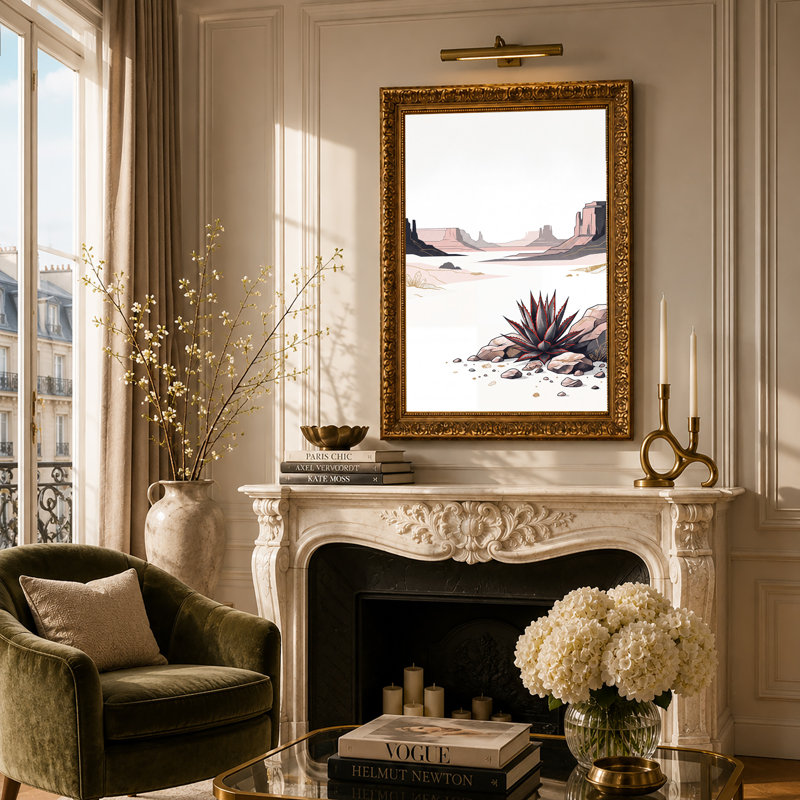 Toile agave foncé sur des rochers près du désert rose, art mural sur toile, 30"H x 20"W