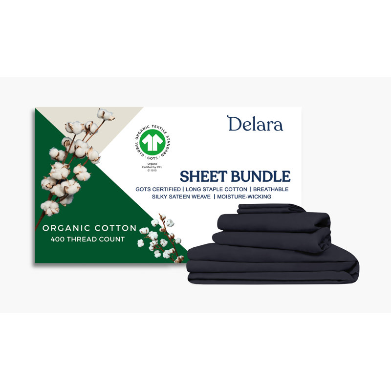 Ensemble de literie en satin de coton 100% biologique Delara GOTS, Housse de couette très grand lit californien + si