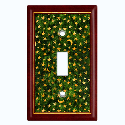 Metal Light Switch Plate Outlet Cover (Green Star Night Red Frame - Single Toggle)