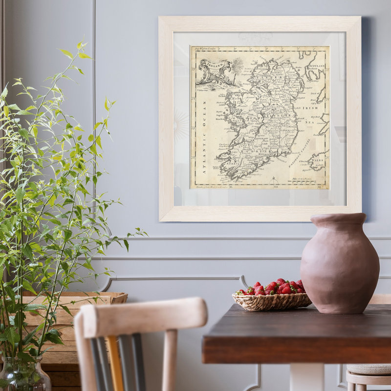 Carte de l'Irlande - impression d'art graphique, H 20 po x l 20 po x P 1,5 po, Papier encadré blanc