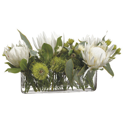 13"Hx11"Wx23"L Protea/Eucalyptus/Wolly In Vase