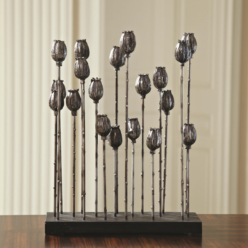 Gold Iron Poppy Pod Sculpture 16" Tall