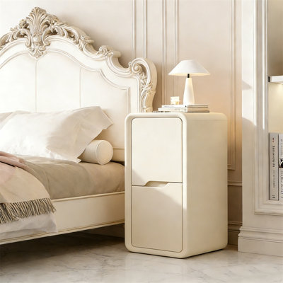 French light luxury champagne color double drawer solid wood narrow edge bedside table, living room side table, the cabinet is fully wrapped with micr