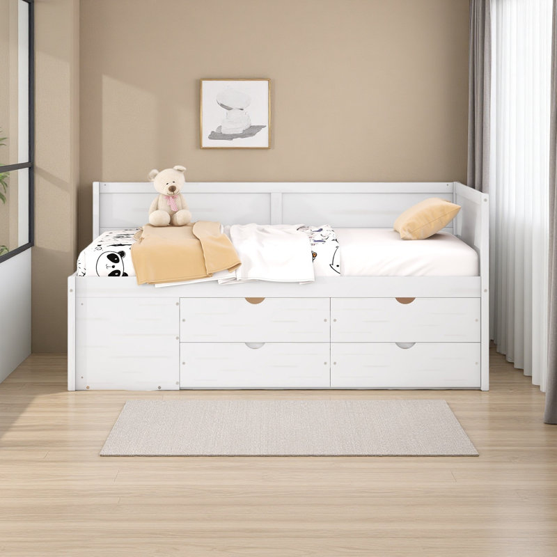 Lit de jour avec tiroirs et tablettes, Lit simple, Blanc