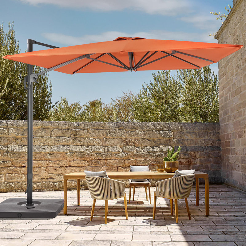Parasol de patio rectangulaire en porte-à-faux décalé 11,5 x 9 pi avec base lestée Ritvi, Rouge rouille