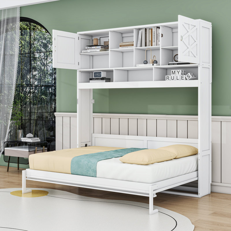 Grand lit escamotable avec tablettes, conception murale