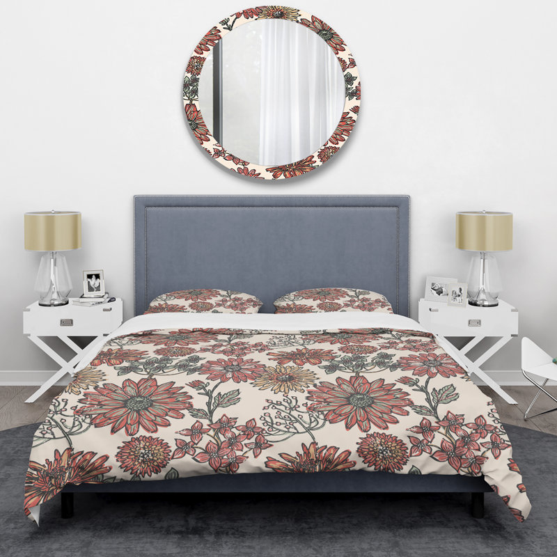 Fleurs bleues grunge - Ensemble de housse de couette floral - Polyester microfibre