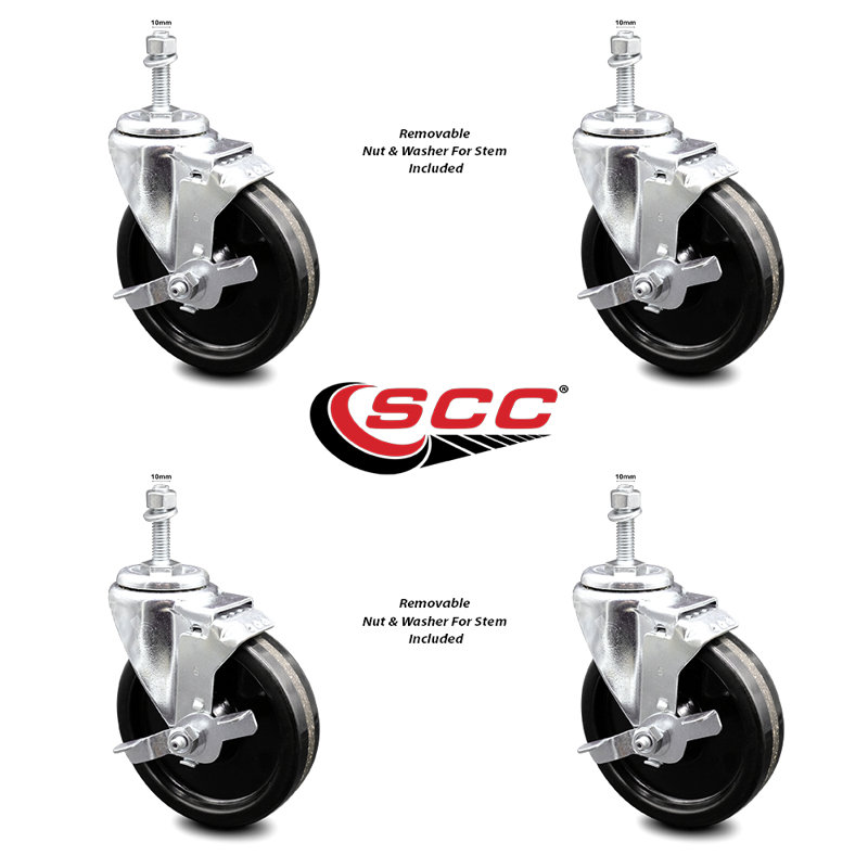 Roue pivotante à roue filetée de 10 mm avec frein SCC