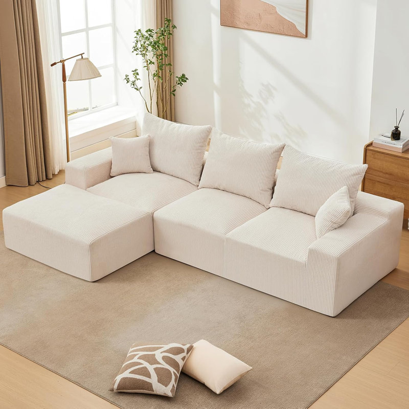 Canapé modulaire 110 po Chenille Cloud, canapé modulaire en L, siège profond, installation sans outil pour le salon, Beige