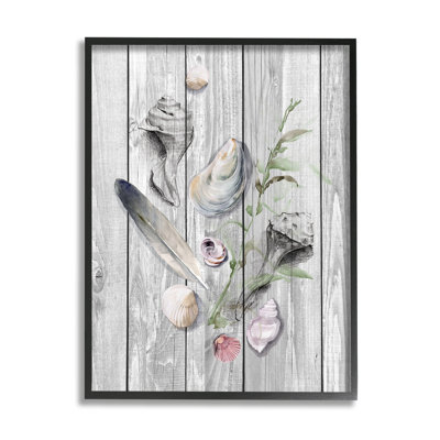 Collection Feather and Seashells Dock par Jennifer Paxton Parker - cadre flottant, impression sur bois