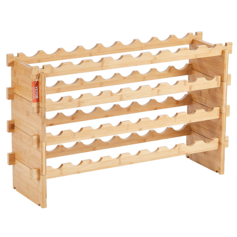 Support à vin modulaire empilable pour 36 bouteilles, 4 supports de rangement en bois de bambou massif à 4 niveaux, présentoir de porte-bouteilles autoportant, tablettes sans oscillation pour la cuisine, le bar et la cave (couleur naturelle)
