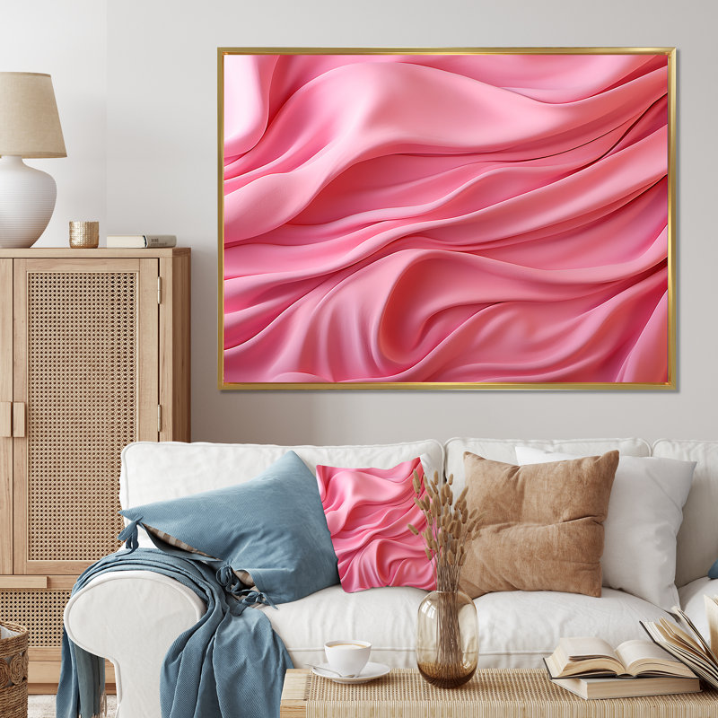 «Pink Waltz Whirl I» - art mural géométrique, Cadre flottant doré, H 24 po x l 32 po x P 1 po