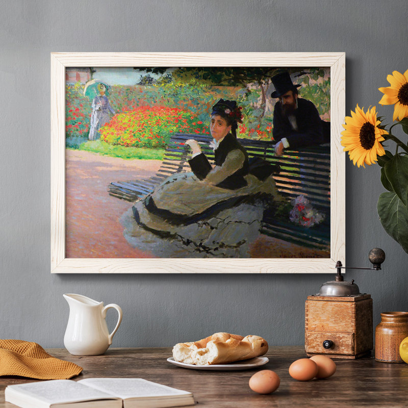 Camille Monet sur un banc de jardin, reproduction d'art sur toile, H 26 po x l 38 po, Blanc