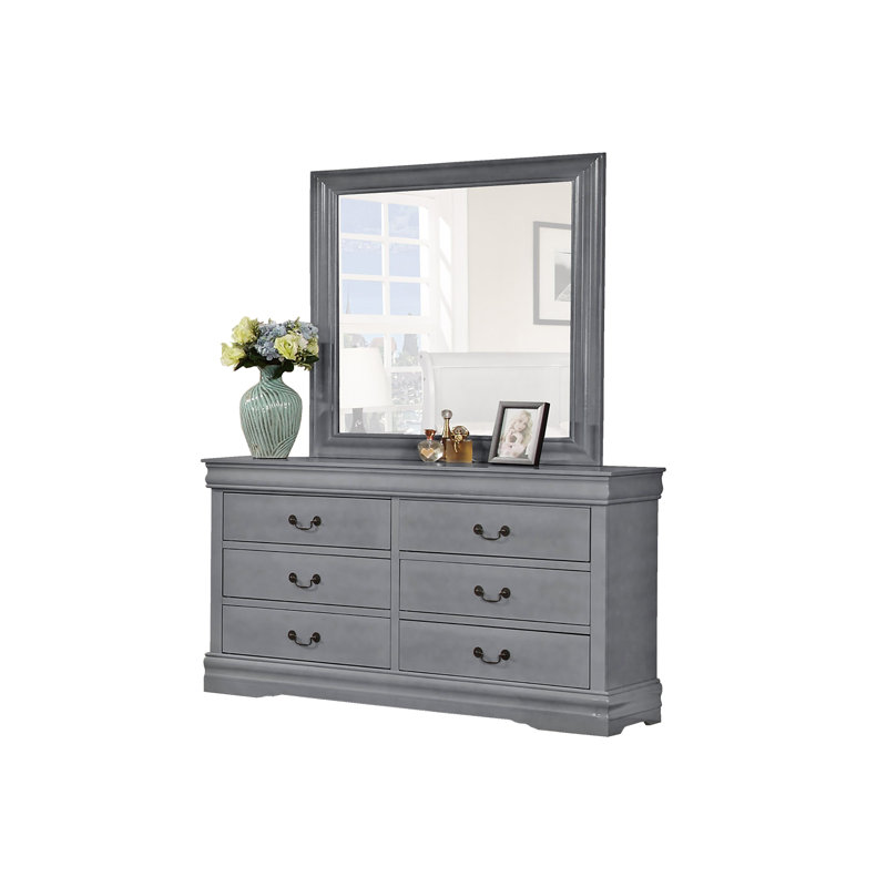 Commode double 6 tiroirs avec miroir Hemmer, Gris