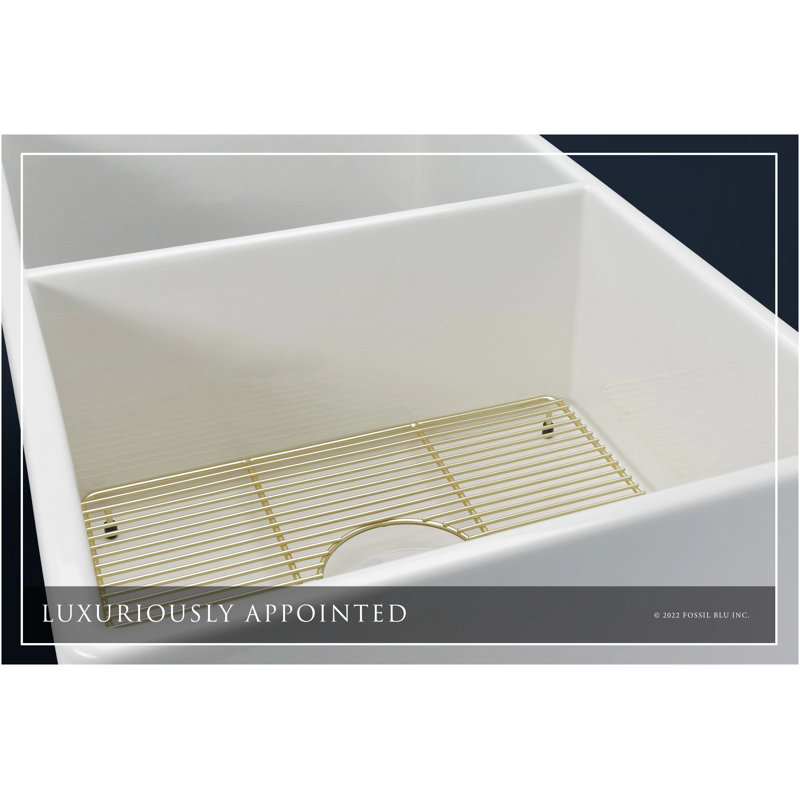32.75" L x 19.88" W Double Basin Farmhouse Kitchen Sink with Accessories, Brushed Brass Accessories