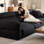 Canapé-lit modulaire en velours noir avec coussins-59876917