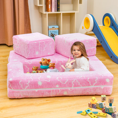 Compression Modular Play Couch, Sectional Sofa, Bedroom And Playroom Furniture, Convertible Foam And Floor Cushion, DIY Creativing Playroom Seating & Booth For Playroom, Bedroom, Living Room