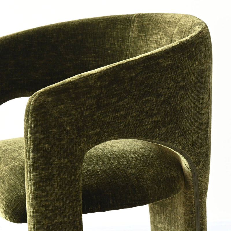 Chaise rembourrée moderne en chenille avec accoudoirs, Vert olive