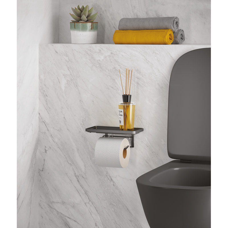 Origin LAVA toilet roll holder with smartphone shelf, self -adhesive, black