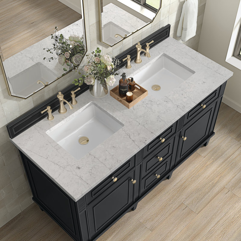 Lorelai 60'' W Double Vanity, Eternal Jasmine Pearl, Black Onyx