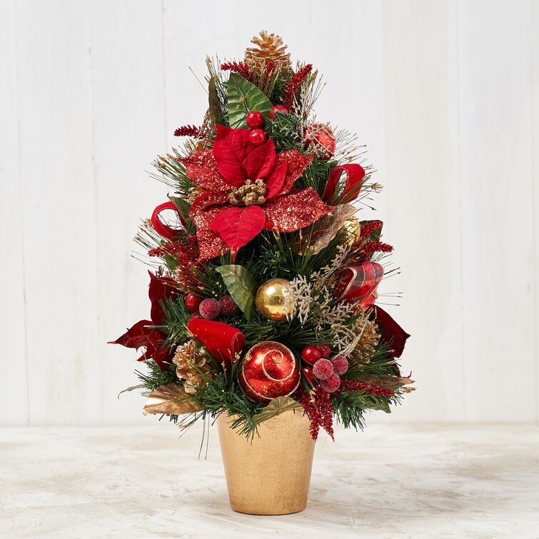 The Holiday Aisle® Poinsettia Cone Tree with Pot | Wayfair