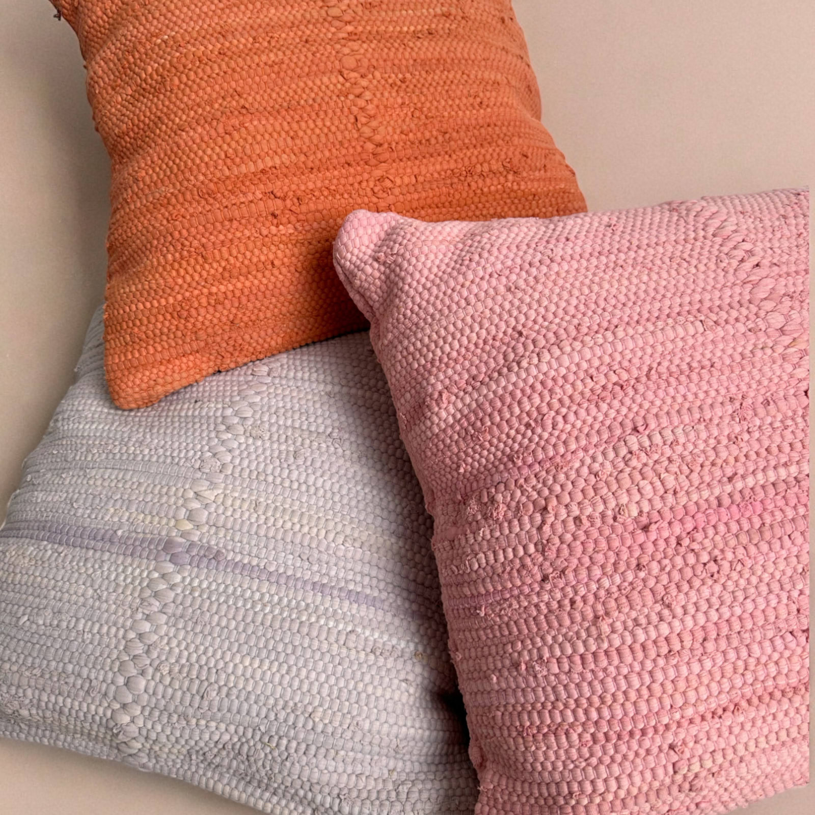 PILLOWPIA 100% Cotton Chindi Lumbar Pillow Cover with Brass Zipper | Handwoven Accent, Square 20", Peony