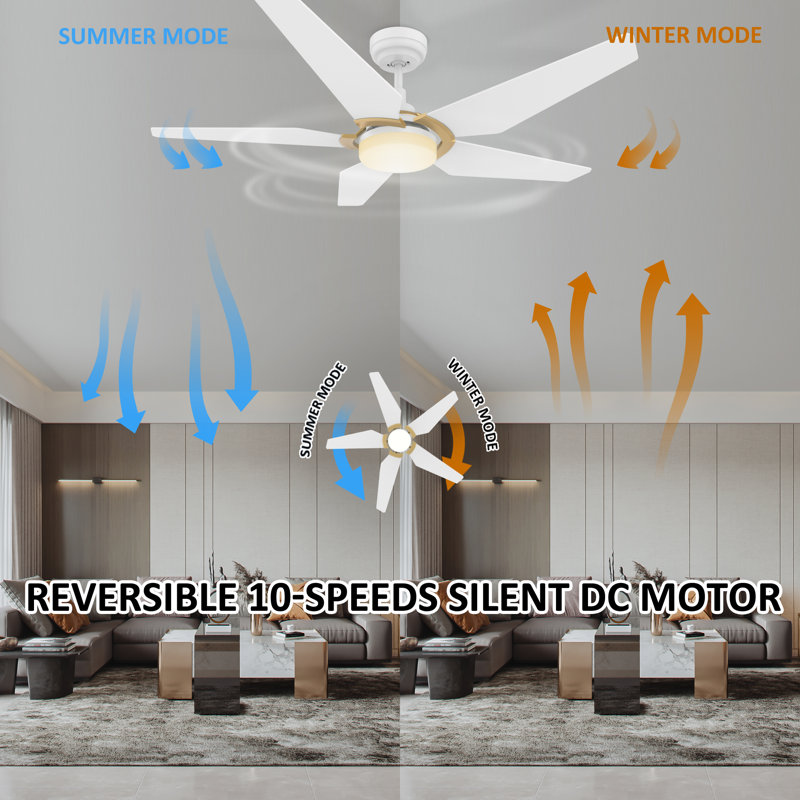 Ventilateur de plafond standard à 52 pales 52 po DEL avec télécommande et ensemble d'éclairage inclus, Blanc