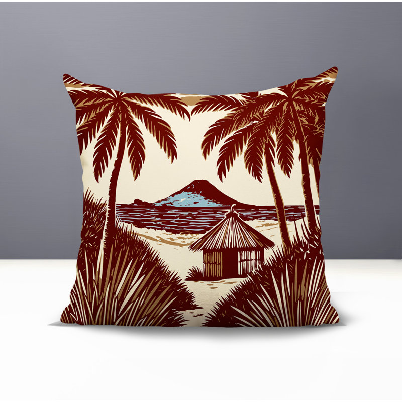 Oreiller carré réversible intérieur / extérieur Kitar Island Palm, Carré 19 po, Rouge