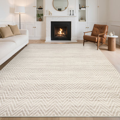 Tapis lavable rayé sans bord 10 pi x 13 pi à motif de chevrons lavable et sans bordures
