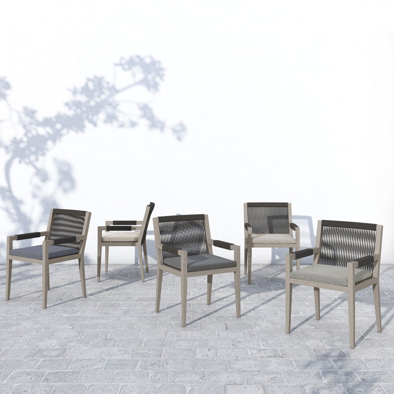 Sherwood Outdoor Dining Armchair, Faye Sand, Weathered Gray