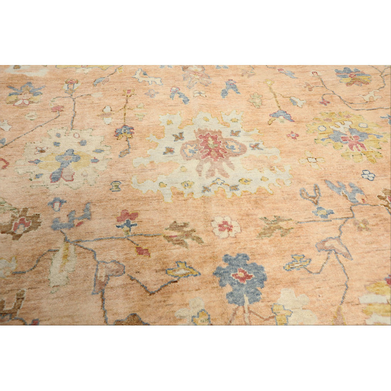 Tapis Oushak en laine noué à la main, couleur Aqua blush, 2,72 m x 3,61 m