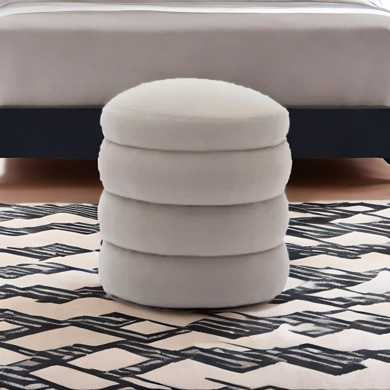 Repose-pieds blanc rond pour la maison, Velours gris clair