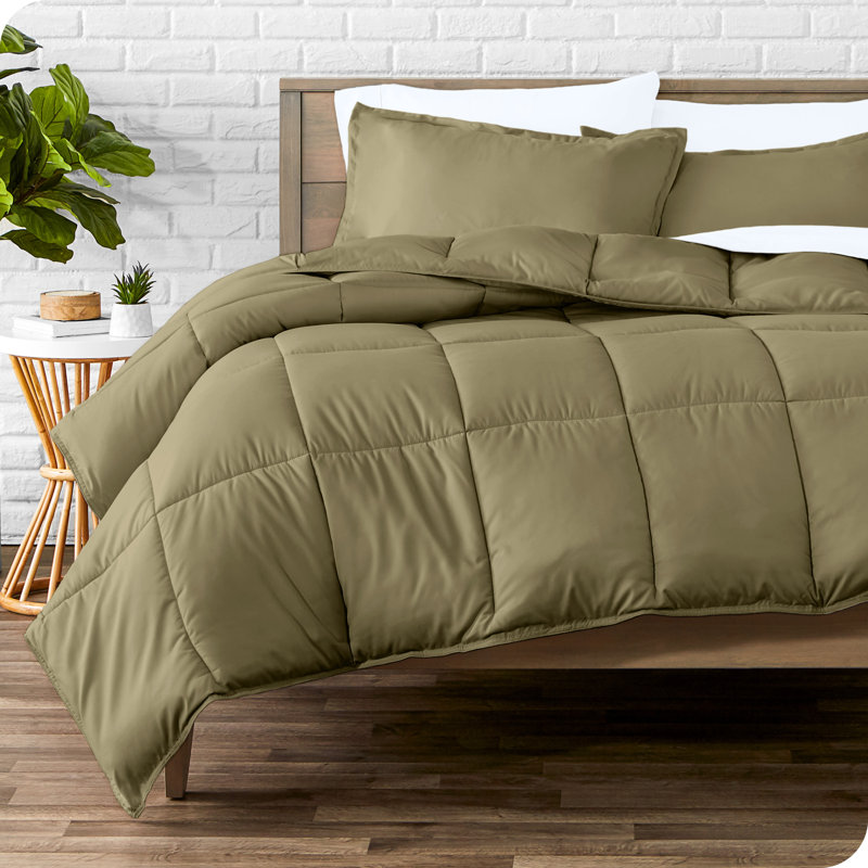Ensemble d'édredon ultra-doux toutes saisons, Édredon double + 2 taies décoratives standards, Olive