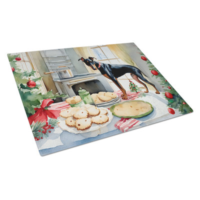 Doberman Pinscher Christmas Cookies Glass Cutting Board