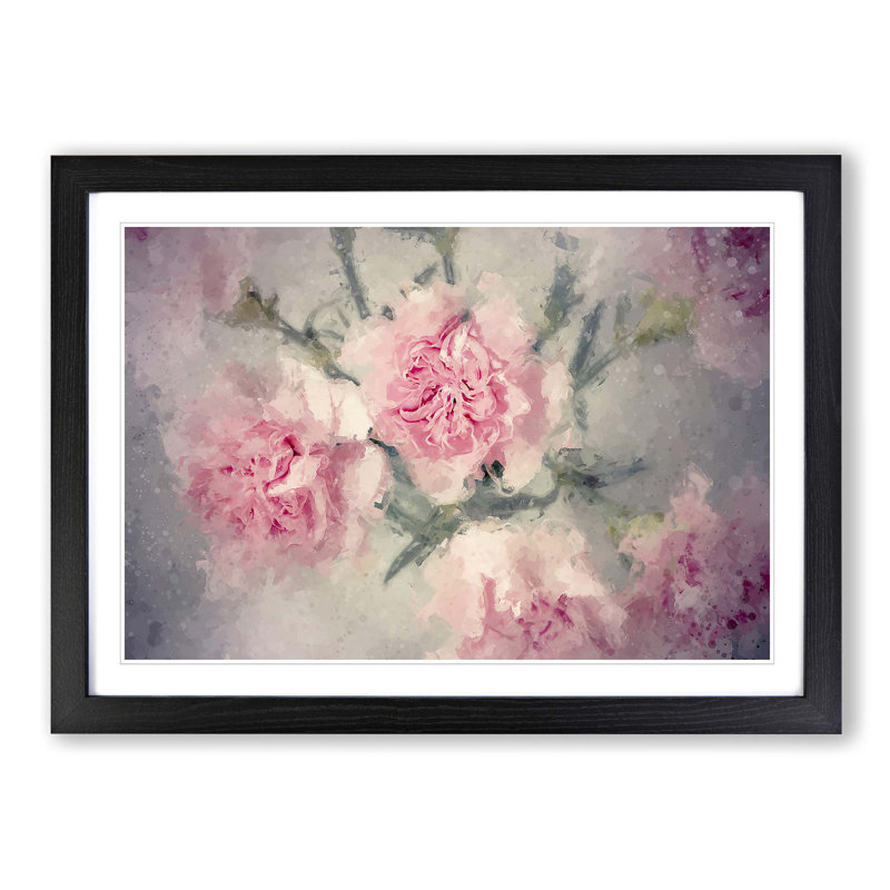 Pale Pink Carnation Flowers in Abstract - Picture Frame Painting Print, Black Framed, 48cm H x 65cm W x 2cm D