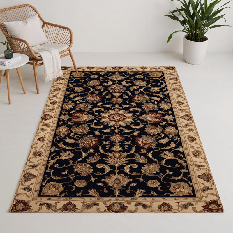 French Black Indoor and Outdoor Area Rug, Rectangle 3' x 5'