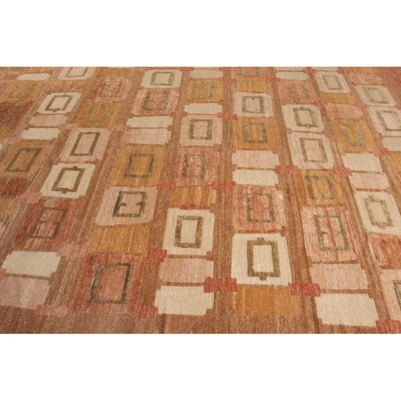 Scandinavian Hand Knotted Wool Geometric Area Rug, Rectangle 12' x 15'